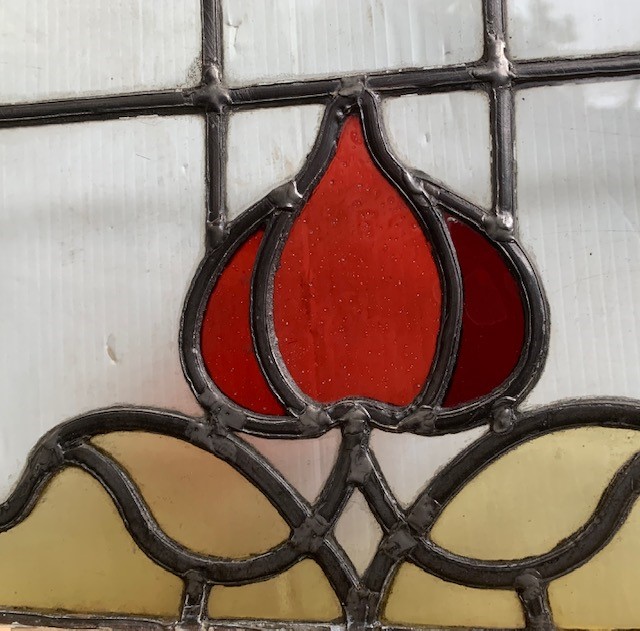 detail of Art Nouveau style border on leadlight window panel in timber ...
